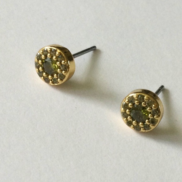 Was 65 KATE SPADE Something Sparkly Pave Stud Earrings Green - 10K Gold - NWT - Picture 10 of 16
